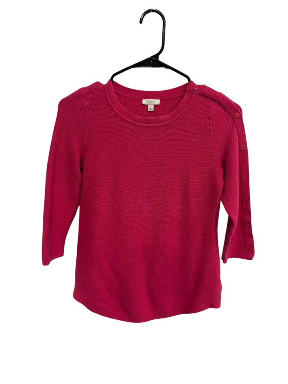 Talbots Petite Pink Cotton Button Shoulder 3/4 Sleeve Knit Top Soft Girl